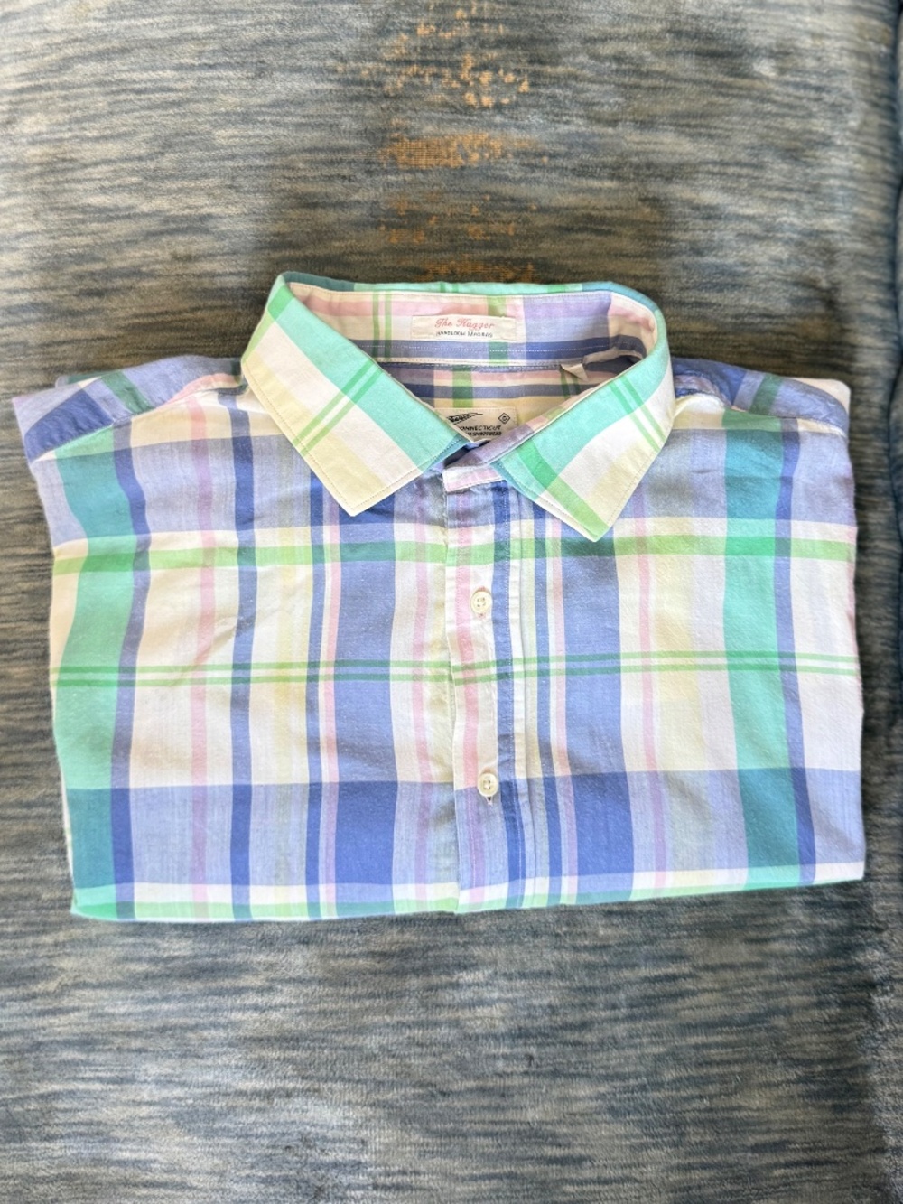 100% Cotton Pastel Plaid GANT Button Down XL Blue White